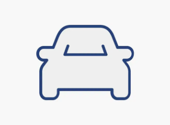 Outline of a simple car icon in blue on a light background, representing transportation and automotive themes.