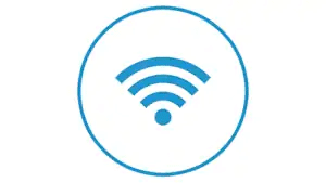 Wi-Fi symbol represented by blue concentric arcs over a dot, indicating wireless internet connectivity.