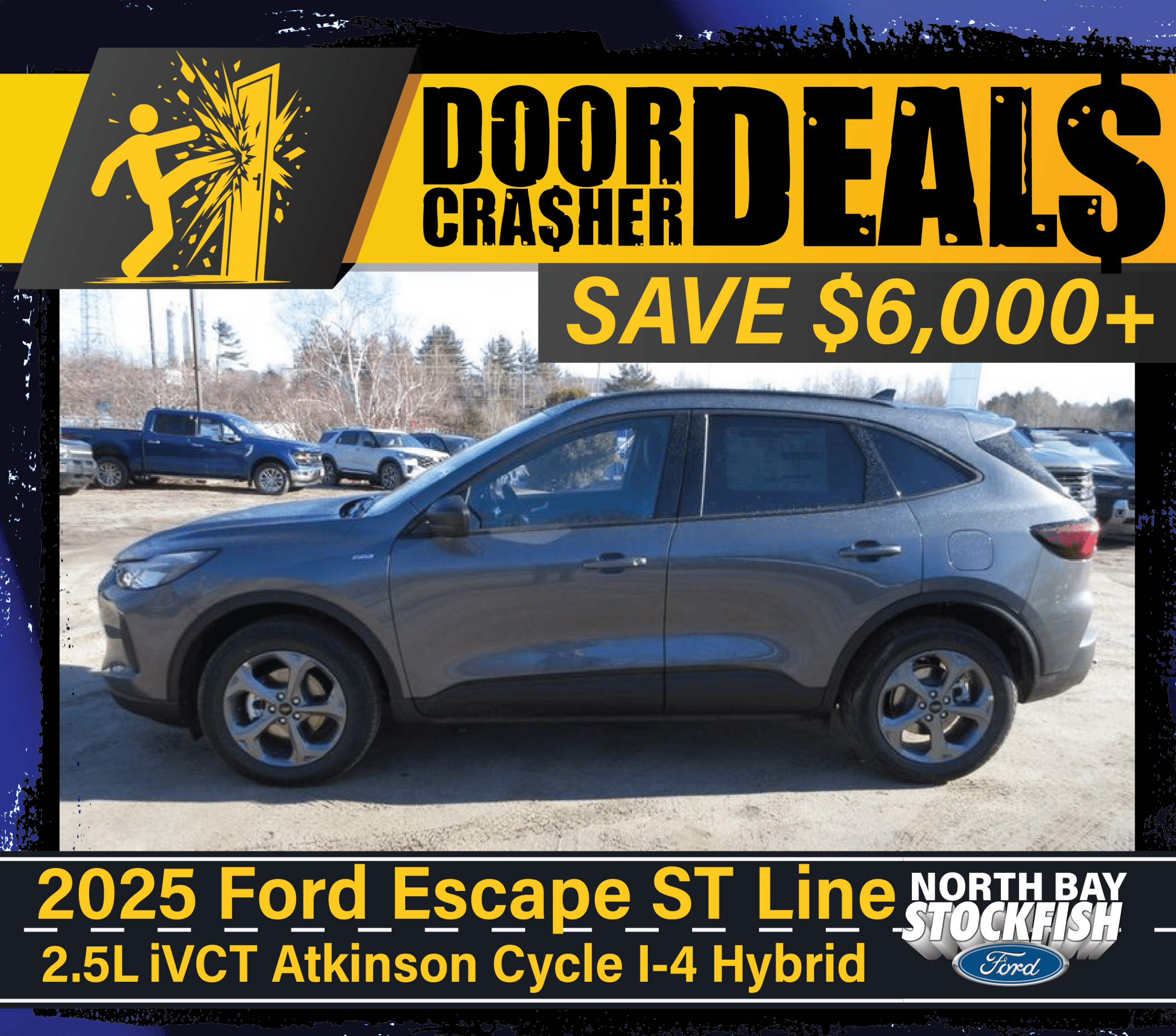 2025 Ford Escape ST Line Hybrid, Door Crasher Deal, Save $6,000+, North Bay Stockfish Ford.