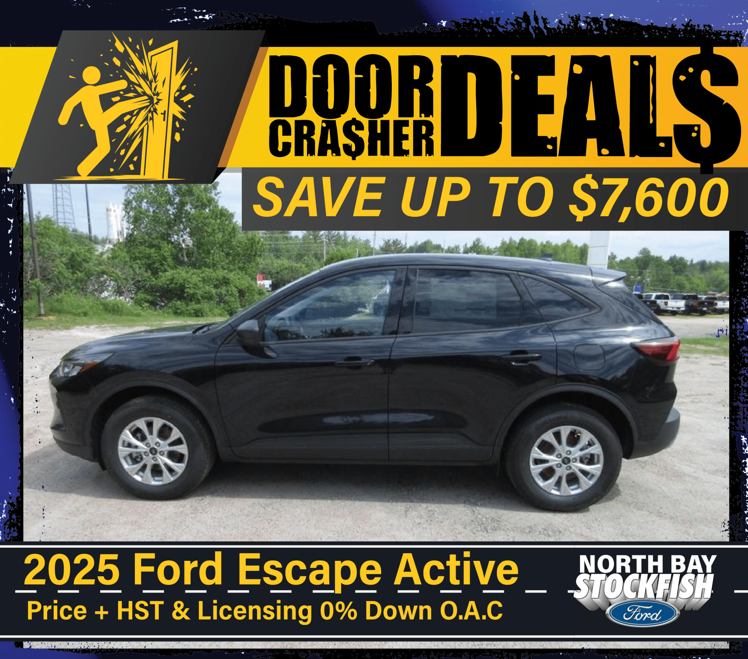 Black 2025 Ford Escape Active with a promotion offering savings up to $7,600.