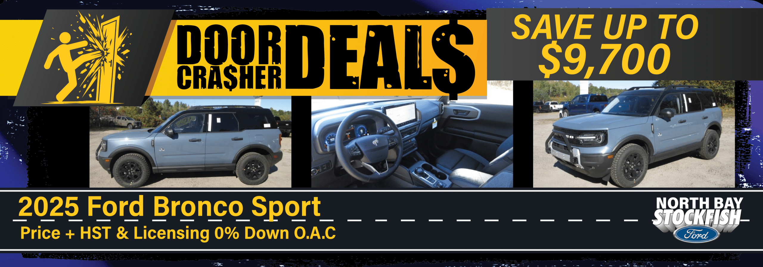 2025 Ford Bronco Sport promotion with savings up to $9,700 at North Bay Stockfish Ford.